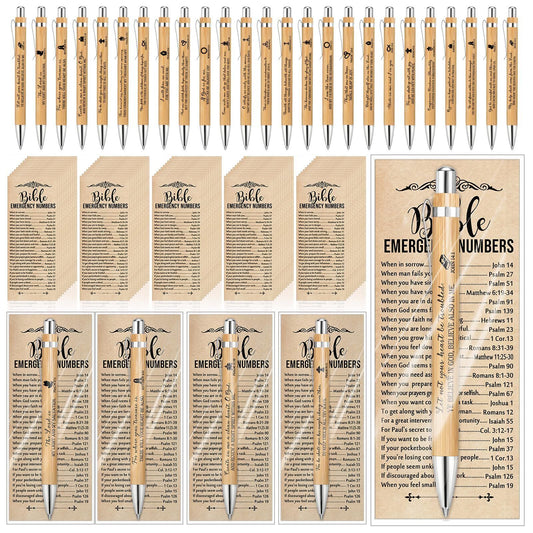 25 Sets Christian Religious Bookmarks Bible Verse Bamboo Pens 2'' X 6'' Emerg...