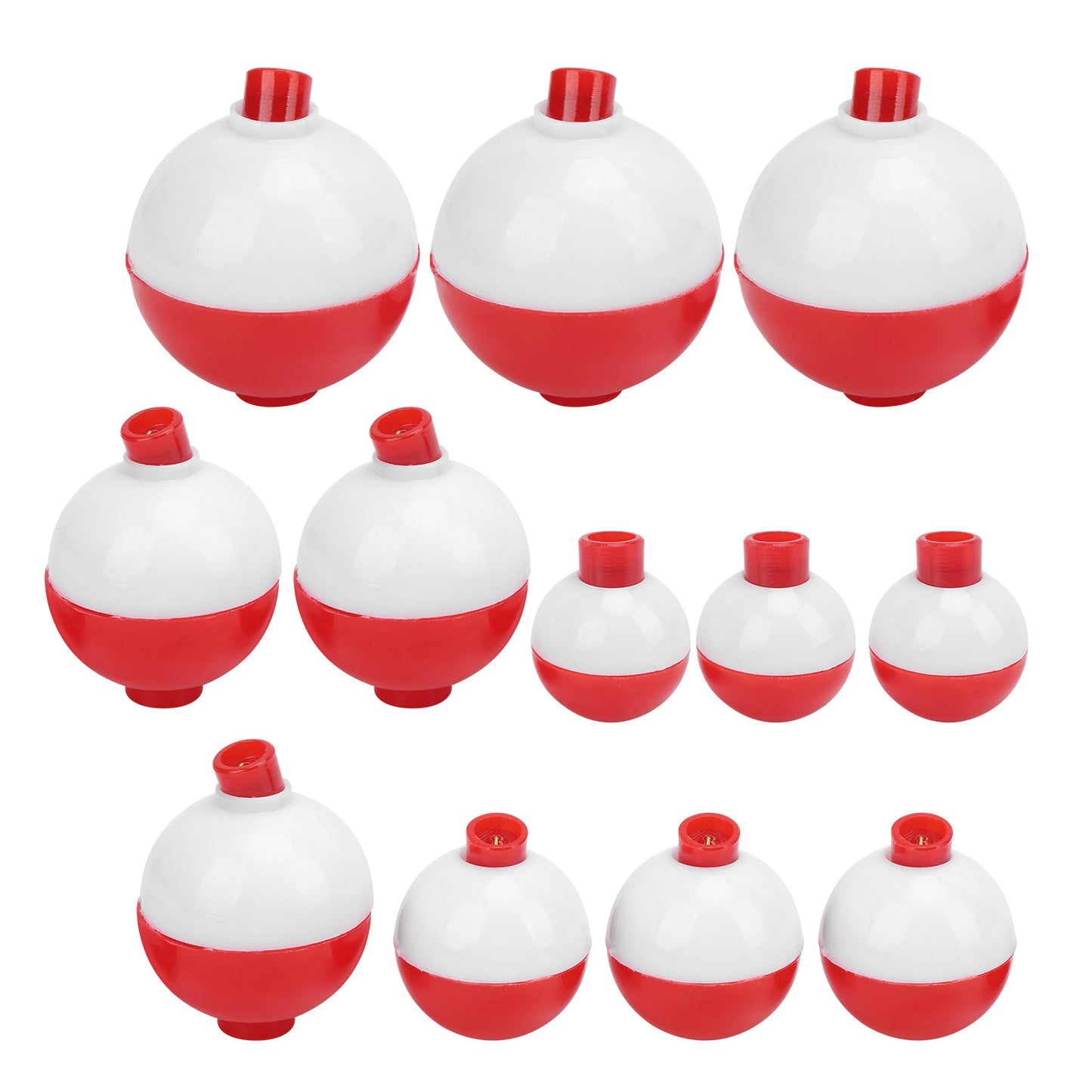 12pcs Fishing Bobbers Set Hard ABS SnapOn Floats Red White Round Fishing Floats Bobbers