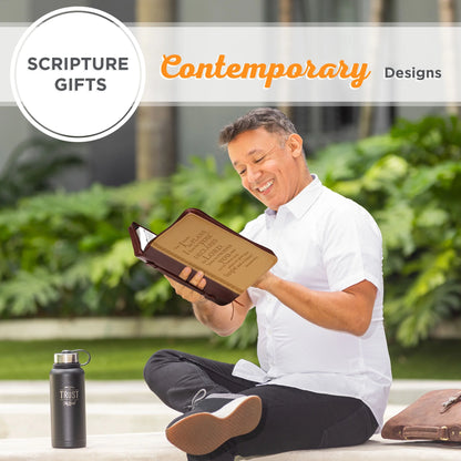 Christian Art Gifts Tan Faux Leather Bible Cover for Men and Women I Know the Plans - Jeremiah 29:11 Zippered Case for Bible or Book with Handle, Extra Large