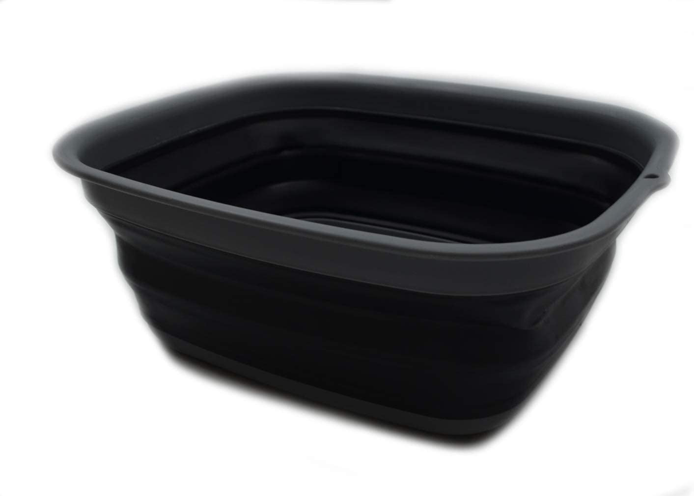 SAMMART 9.45L (2.5 Gallon) Collapsible Tub - Foldable Dish Tub - Portable Washing Basin - Space Saving Plastic Washtub (Grey/Black, M)