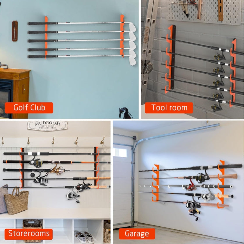 3pcs Fishing Rod Rack Orange, Rubber Coated Metal Fishing Rod Rack, Living Room Wall Display Rack, Horizontal Wall Storage Rack, Garden Villas Fishing Rod Rack For Living Room, Garage, Bedroom Fishing