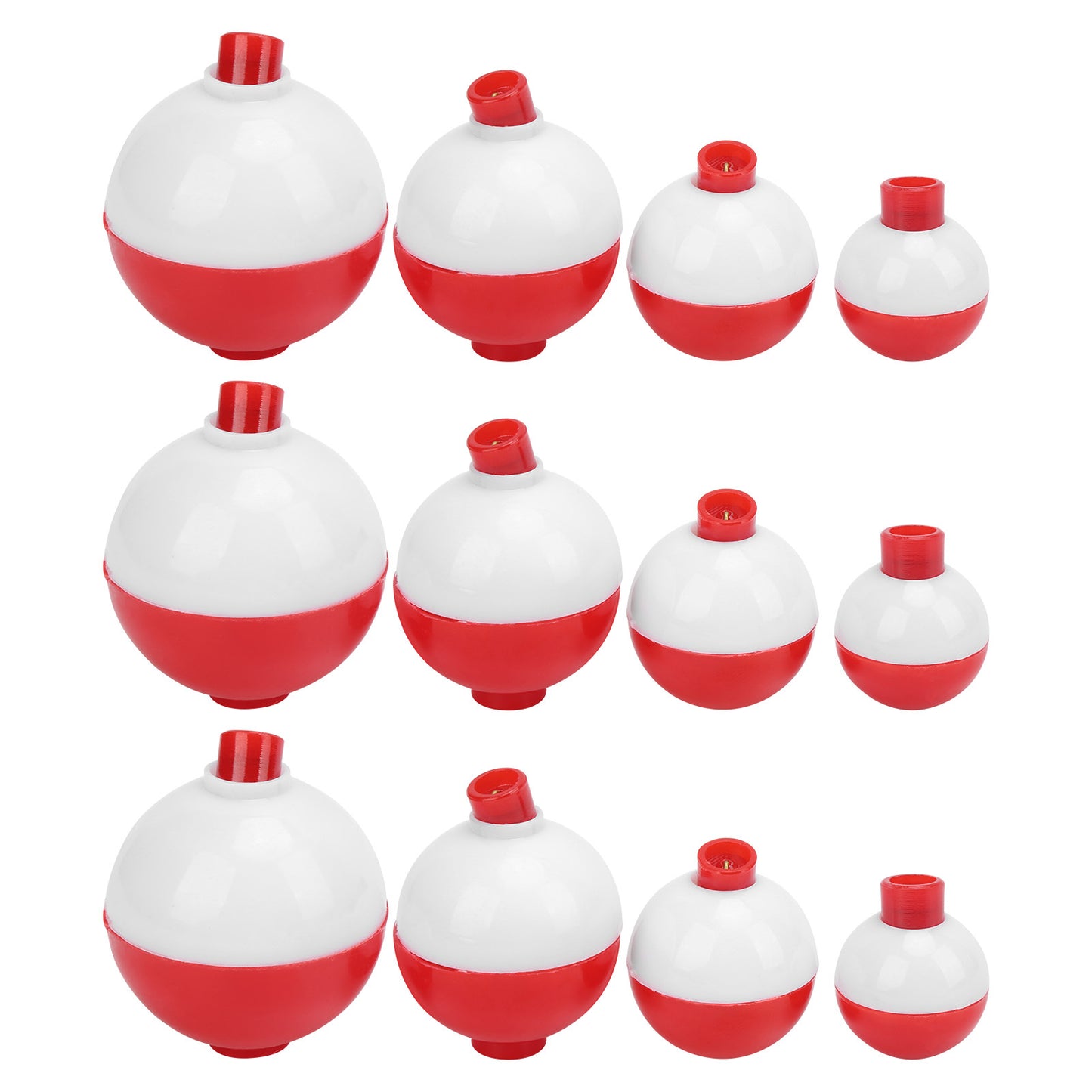 12pcs Fishing Bobbers Set Hard ABS SnapOn Floats Red White Round Fishing Floats Bobbers