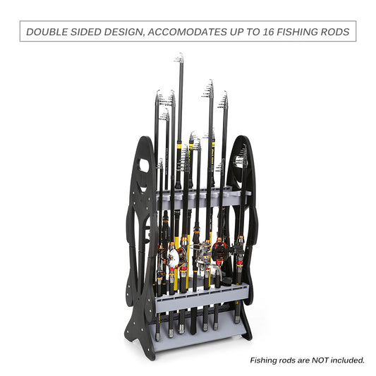 Fish Shape 16 Fishing Rod Holder Storage Rack Compact Fishing Pole Stand Organizer