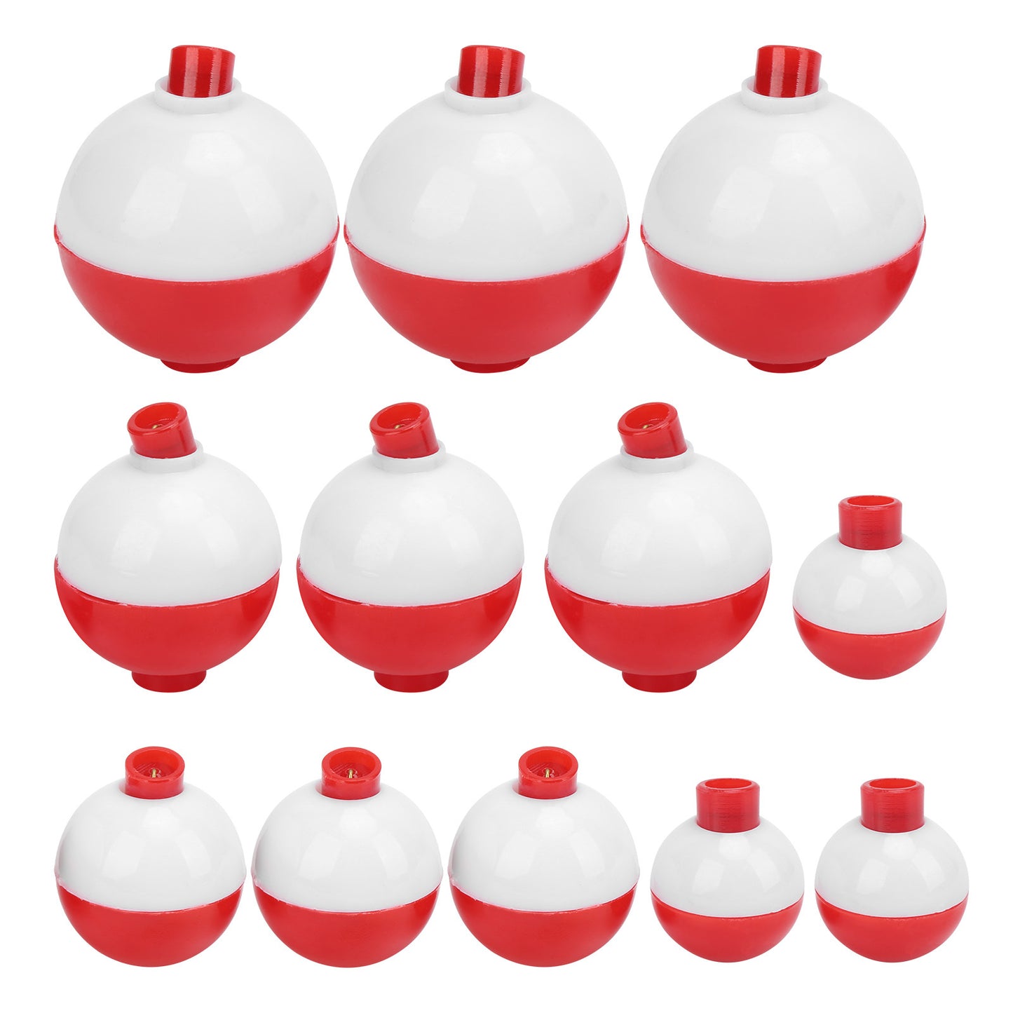 12pcs Fishing Bobbers Set Hard ABS SnapOn Floats Red White Round Fishing Floats Bobbers