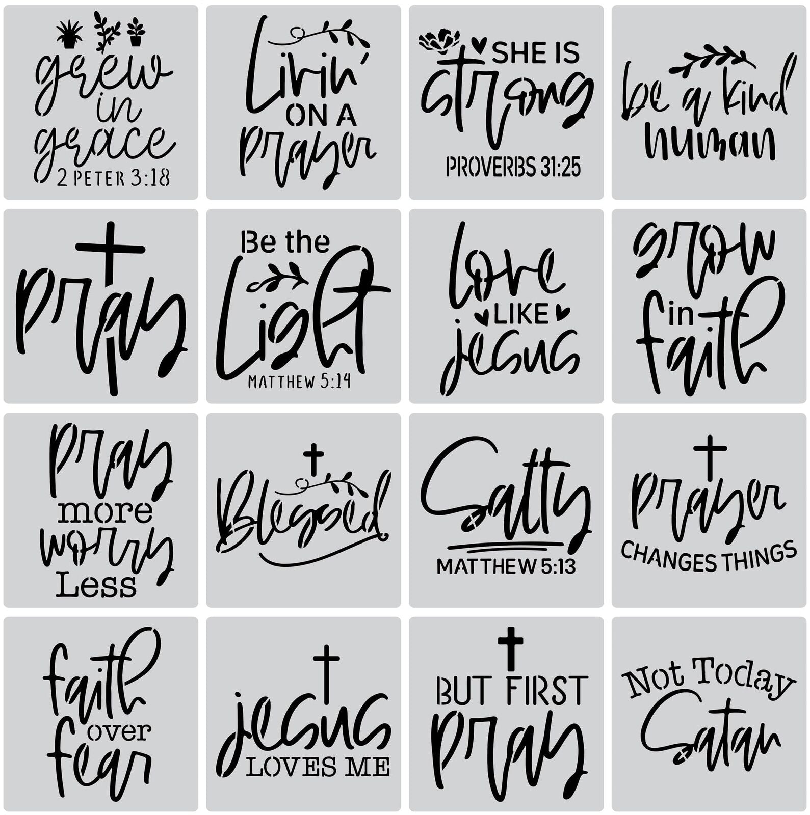 16PCS Christian Faith Stencils with Quotes and Bible Verses, Inspirational Wo...