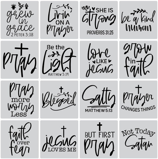 16PCS Christian Faith Stencils with Quotes and Bible Verses, Inspirational Wo...
