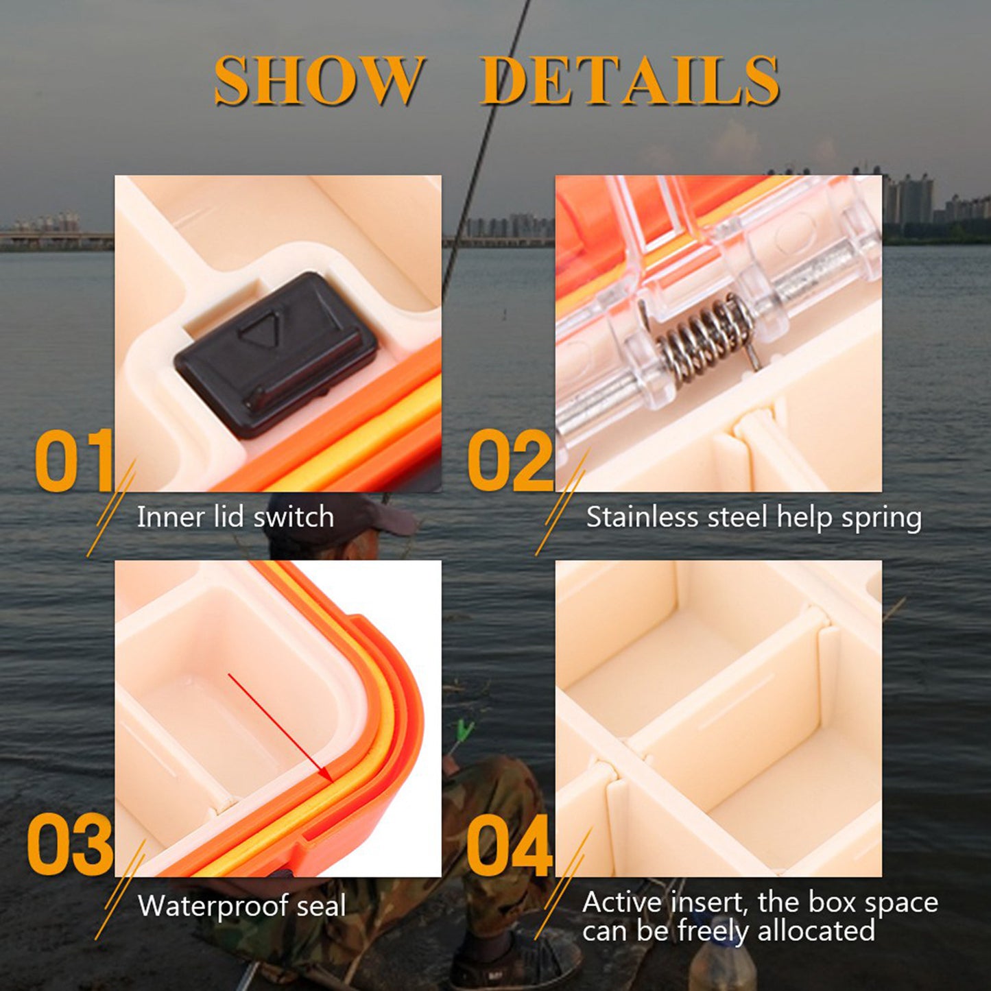 24 Slots Fishing Tackle Accessories Gear Equipment Storage Waterproof Box Orange