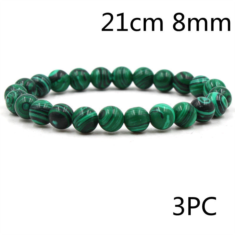 Classic Black Matte Green Malachite Bracelets Suitable Women Men Elastic Strand Jewelry