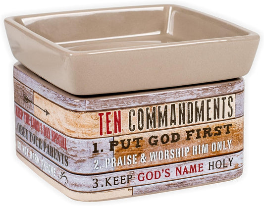 Elanze Designs Ten Commandments Pallet Wood Look Ceramic Stone 2-In-1 Jar Candle and Wax Tart Oil Warmer