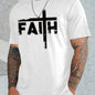 Large Men's Casual Fashion Sports T-shirt, Faith Pattern Round Neck Comfortable T-shirt Summer Clothing