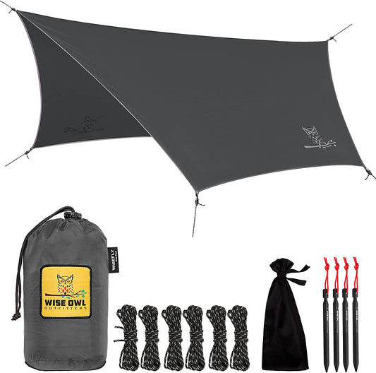 Wise Owl Outfitters Hammock Tarp, Hammock Tent - Rain Tarp for Camping Hammock - Camping Gear Must Haves W/Easy Set up Including Tent Stakes and Carry Bag