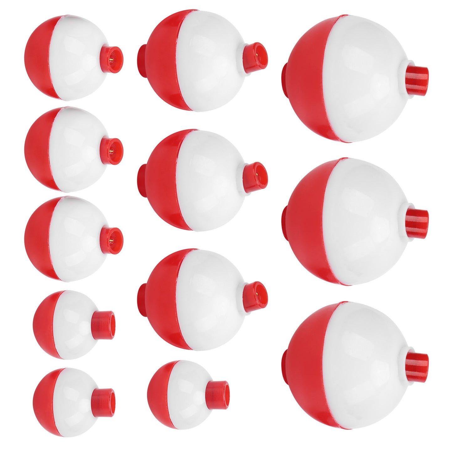 12pcs Fishing Bobbers Set Hard ABS SnapOn Floats Red White Round Fishing Floats Bobbers