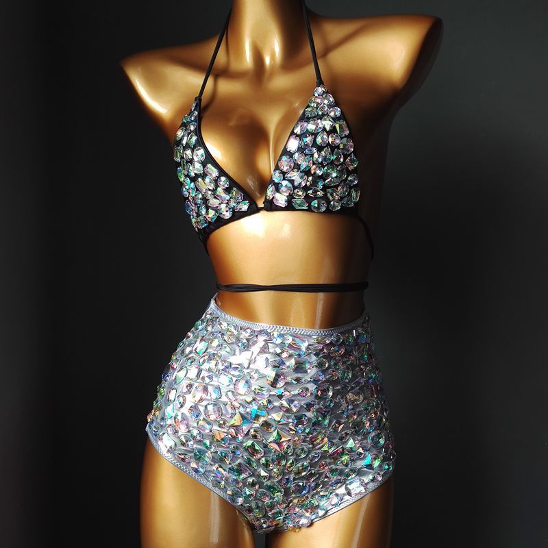 Venus Vacation Diamond Bikini Set Rhinestone Swimwear Bandage Swimsuit Sexy Women Bathing Suit Push Bling Stones Biquini