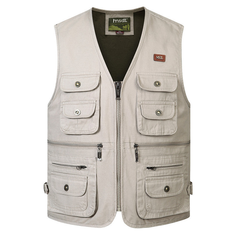 Cotton Men's Multi-pocket Large Size Multi-pocket Photography Fishing Waistcoat Middle-aged And Elderly Vest Washed Vest