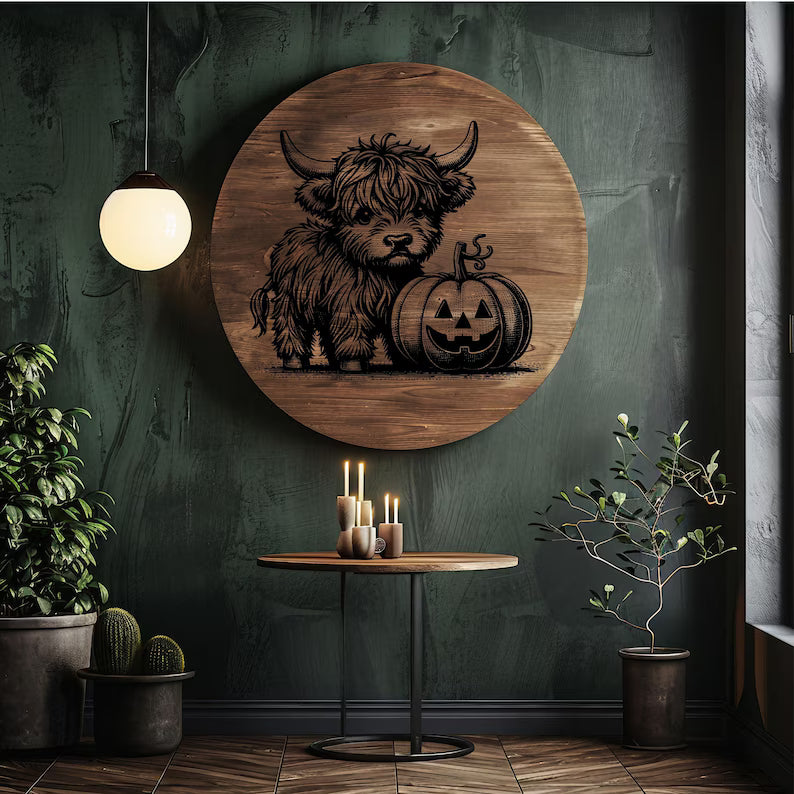Highland Cow Pumpkin Charcuterie Board – Fall Cottagecore Cutting Board & Cheese Board Design