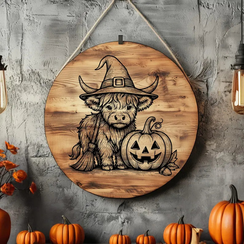 Halloween Highland Cow Pumpkin Charcuterie Board – Rustic Fall Cottagecore Cutting Board & Cheese Board Design