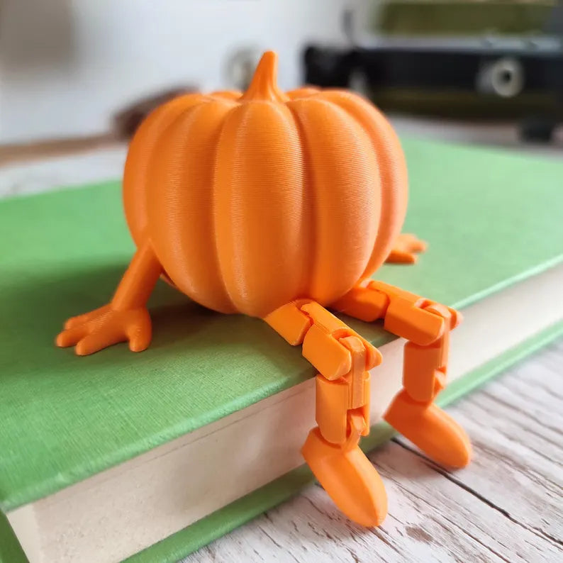 Cute Pumpkin Figurine with Dangling Legs – Fall Desk Décor, Halloween Shelf Sitter Ornament