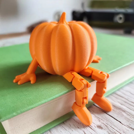 Cute Pumpkin Figurine with Dangling Legs – Fall Desk Décor, Halloween Shelf Sitter Ornament