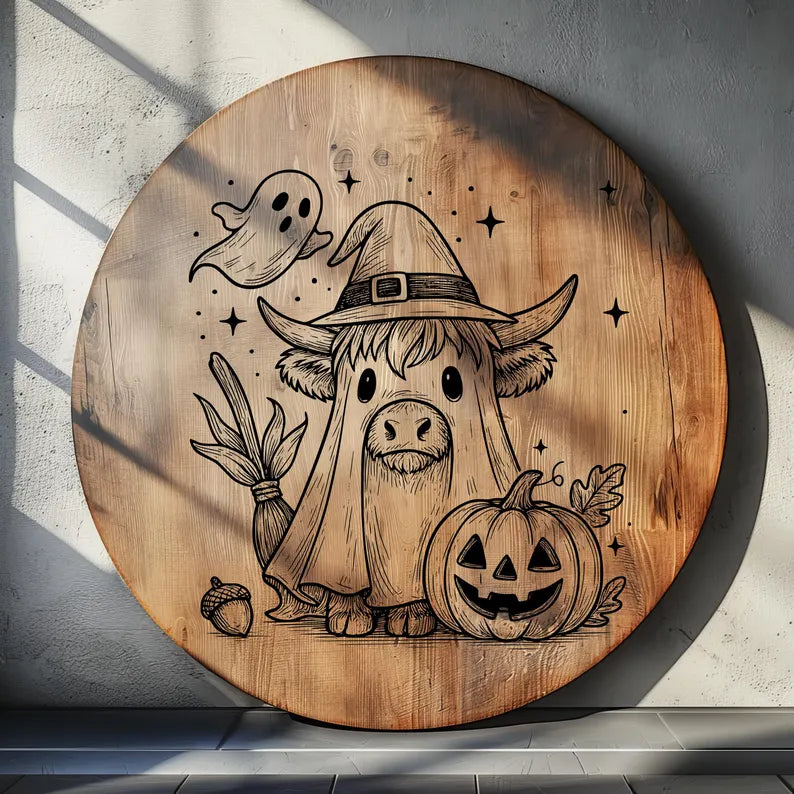 Halloween Highland Cow Pumpkin Charcuterie Board – Rustic Fall Cottagecore Cutting Board & Cheese Board Design