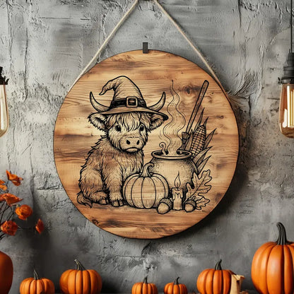 Halloween Highland Cow Pumpkin Charcuterie Board – Rustic Fall Cottagecore Cutting Board & Cheese Board Design