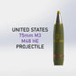 WW2 U.S. M48 HE Shell for 75mm M3 Cannon (WWII) Full-Size 3D Printed Replica