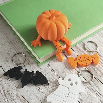 Halloween Keychains & Pumpkin Figurine Set – Cute Ghost, Bat, Candy & Pumpkin Fall Accessories